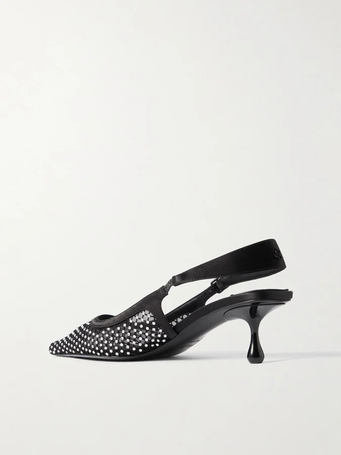 Jimmy Choo - Amel 50 Crystal-embellished Mesh And Satin Pointed-toe Slingback Pumps - Black - Image 3