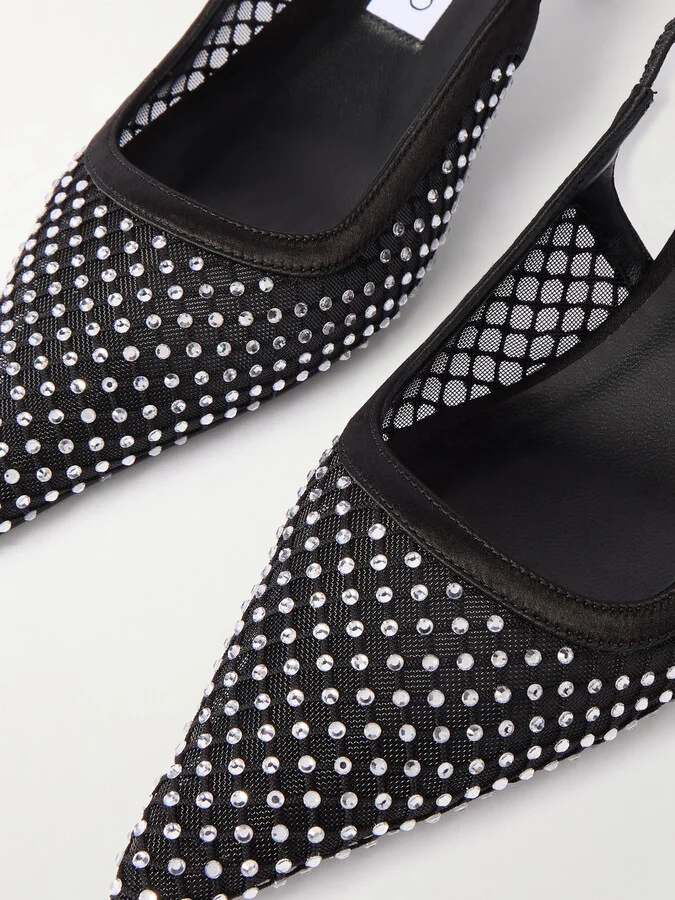 Jimmy Choo - Amel 50 Crystal-embellished Mesh And Satin Pointed-toe Slingback Pumps - Black - Image 4