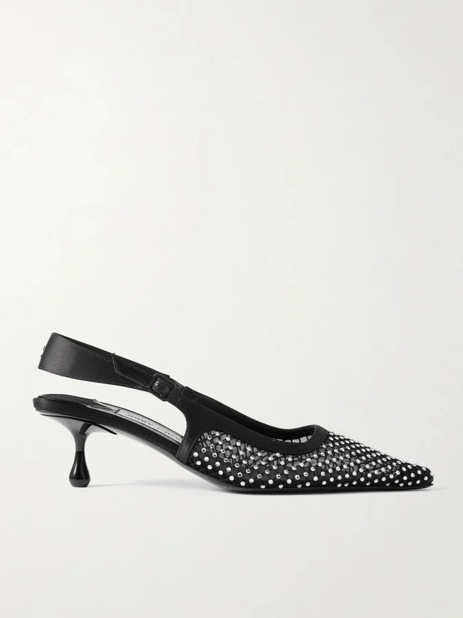 Jimmy Choo - Amel 50 Crystal-embellished Mesh And Satin Pointed-toe Slingback Pumps - Black