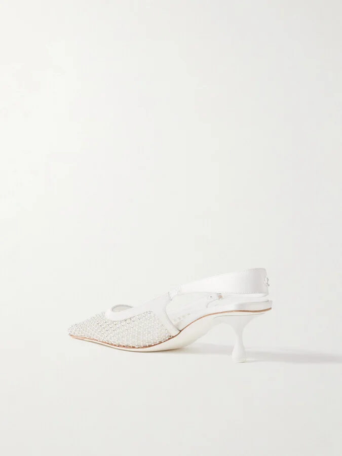 Jimmy Choo - Amel 50 Crystal-embellished Mesh And Satin Slingback Pumps - Ivory - Image 3