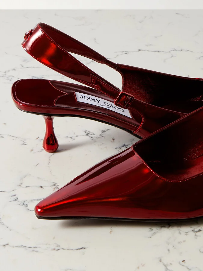 Jimmy Choo - Amel 50 Embellished Mirrored-leather Slingback Pumps - IT36.5 - Image 4