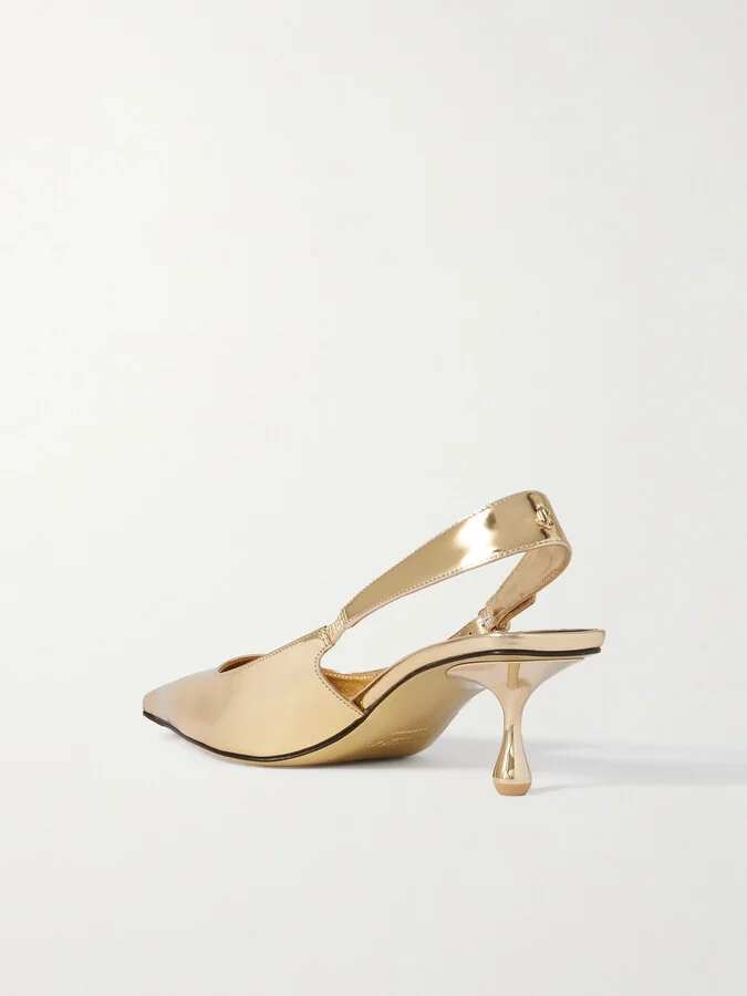 Jimmy Choo - Amel 50 Logo-embellished Metallic Leather Slingback Pumps - Gold - Image 3