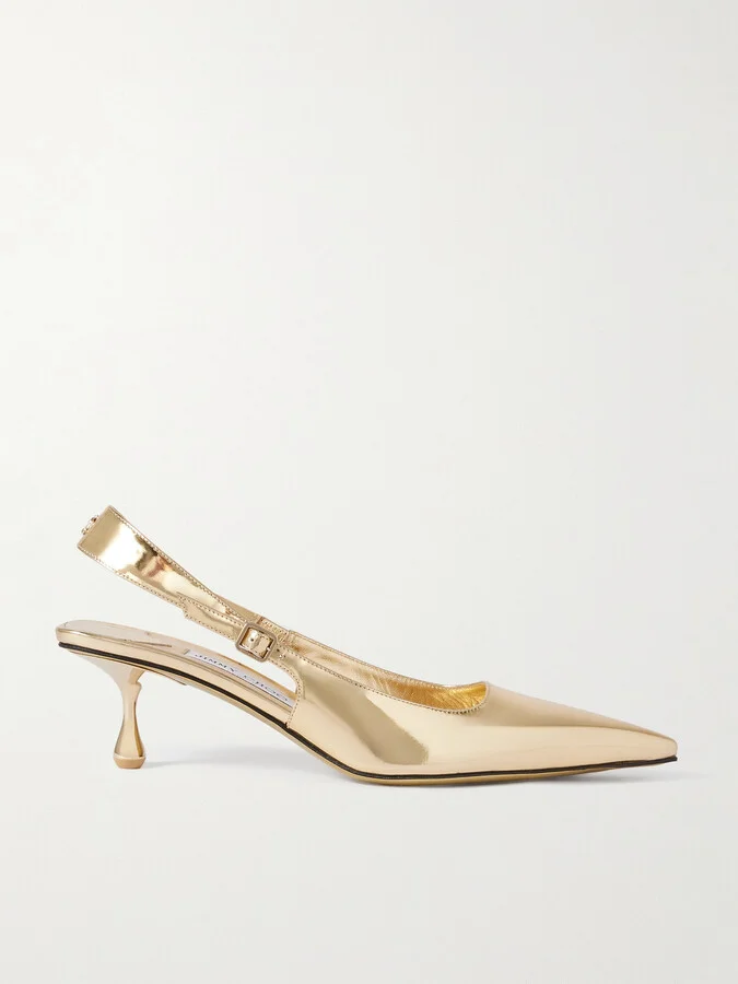 Jimmy Choo - Amel 50 Logo-embellished Metallic Leather Slingback Pumps - Gold