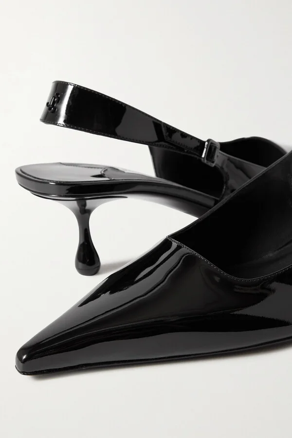 Jimmy Choo - Amel 50 Logo-embellished Patent-leather Slingback Pumps - Black - Image 4