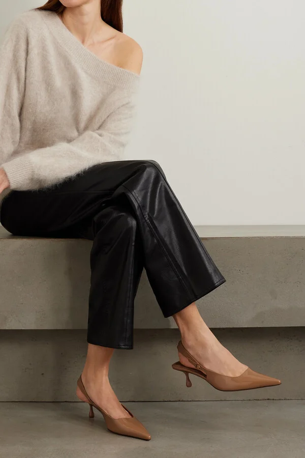 Jimmy Choo - Amel 50 Logo-embellished Patent-leather Slingback Pumps - Neutrals - Image 2