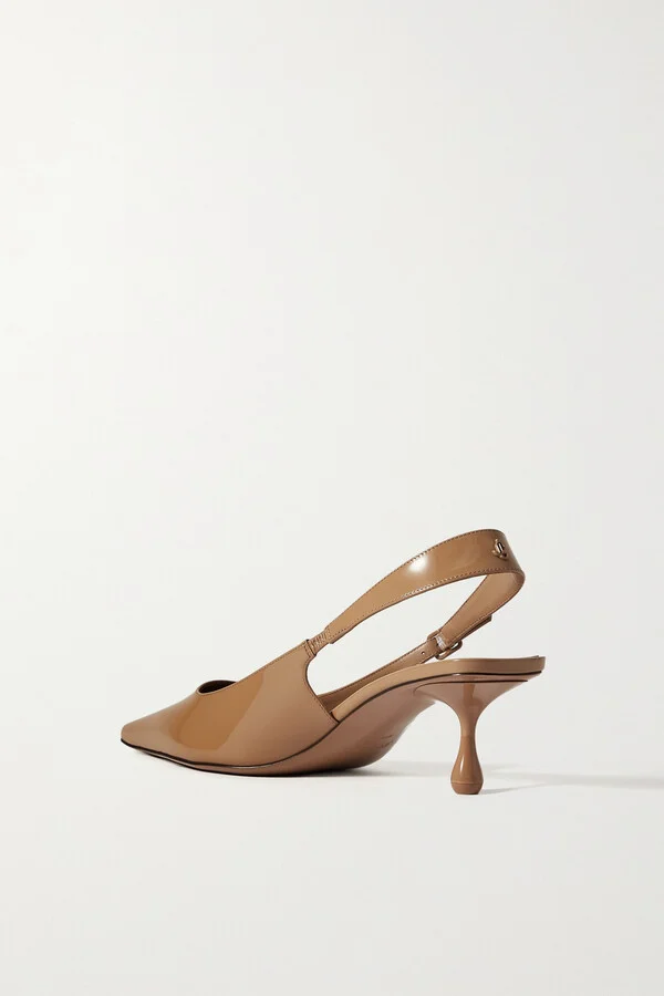 Jimmy Choo - Amel 50 Logo-embellished Patent-leather Slingback Pumps - Neutrals - Image 3
