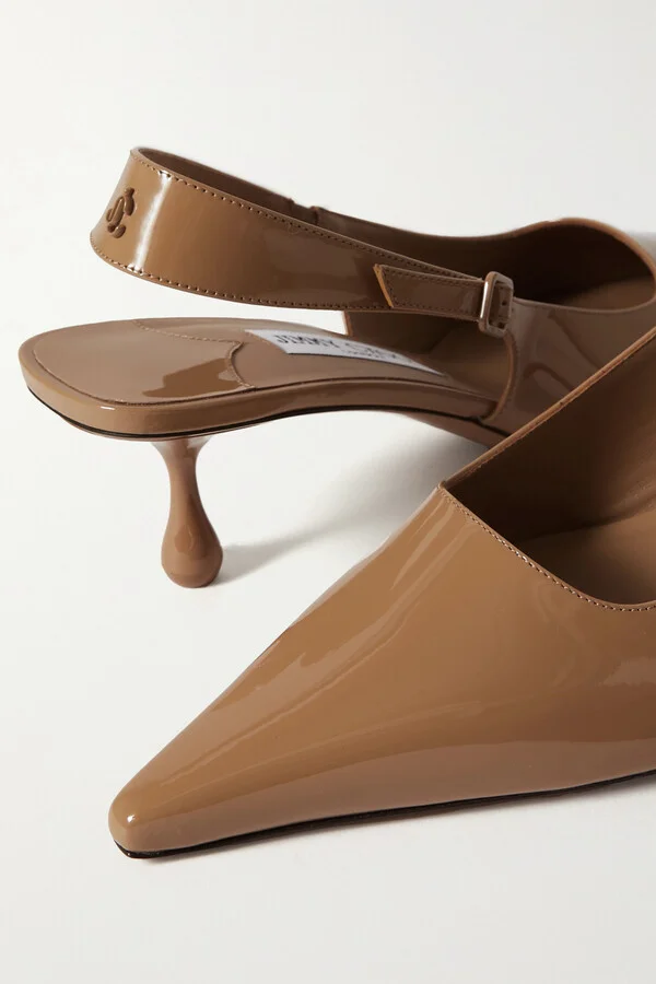 Jimmy Choo - Amel 50 Logo-embellished Patent-leather Slingback Pumps - Neutrals - Image 4