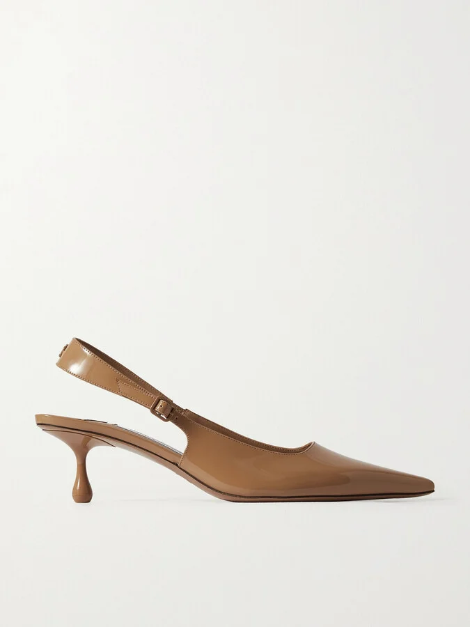 Jimmy Choo - Amel 50 Logo-embellished Patent-leather Slingback Pumps - Neutrals