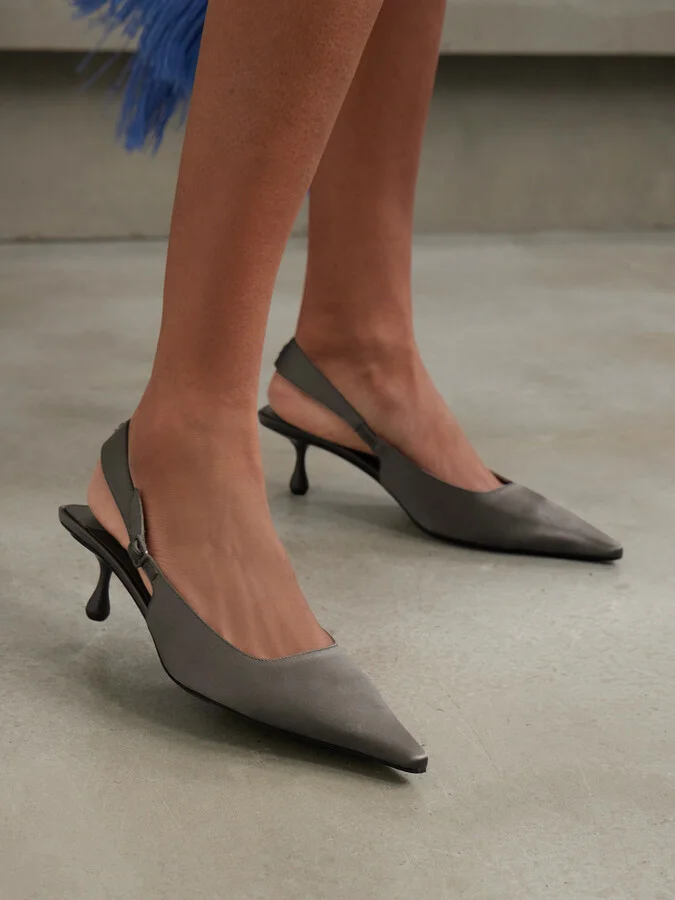 Jimmy Choo - Amel 50 Satin Slingback Pumps - Gray - Image 2