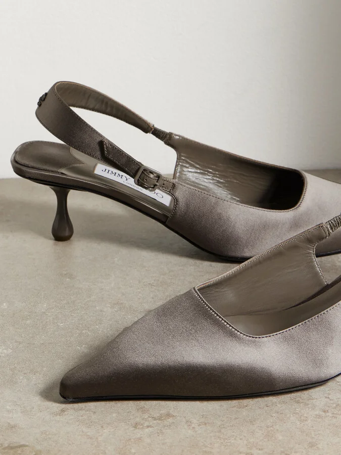 Jimmy Choo - Amel 50 Satin Slingback Pumps - Gray - Image 4