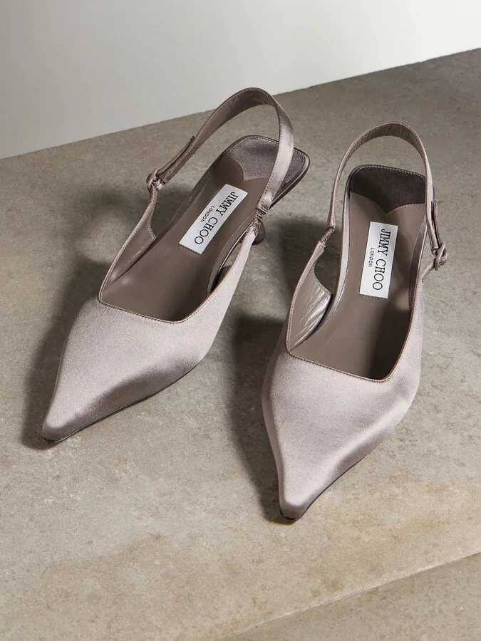 Jimmy Choo - Amel 50 Satin Slingback Pumps - Gray - Image 5