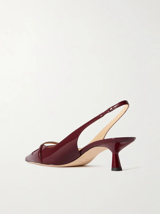 Jimmy Choo - Amita 45 Faux Pearl-embellished Patent-leather Slingback Pumps - Burgundy - Image 3