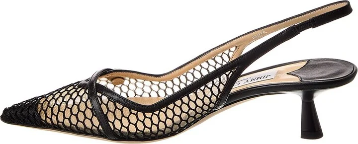 Jimmy Choo Amita 45 Fishnet Mesh & Leather Slingback Pump - Image 2