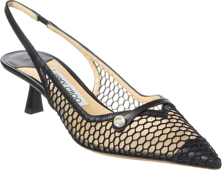 Jimmy Choo Amita 45 Fishnet Mesh & Leather Slingback Pump