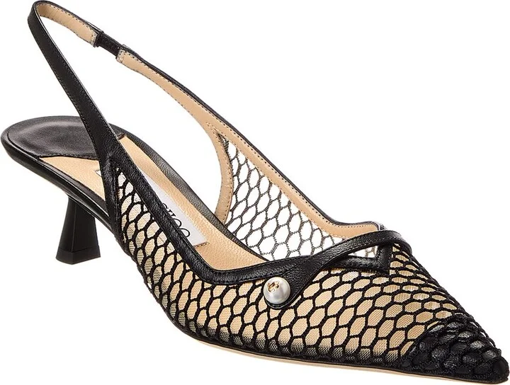 Jimmy Choo Amita 45 Fishnet Mesh & Leather Slingback Pump