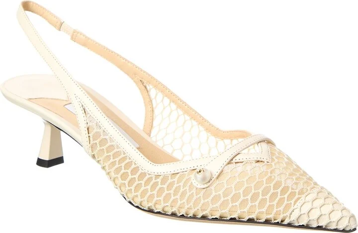 Jimmy Choo Amita 45 Fishnet Mesh & Leather Slingback Pump