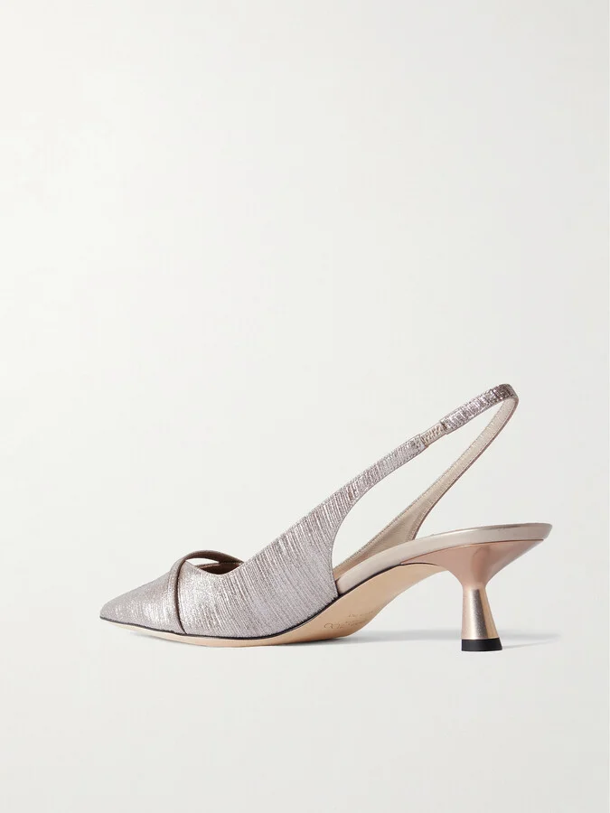 Jimmy Choo - Amita 45 Glittered Leather Point-toe Slingback Pumps - Gray - Image 3