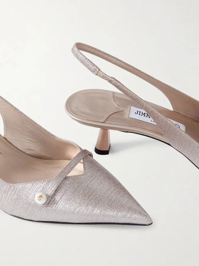 Jimmy Choo - Amita 45 Glittered Leather Point-toe Slingback Pumps - Gray - Image 4