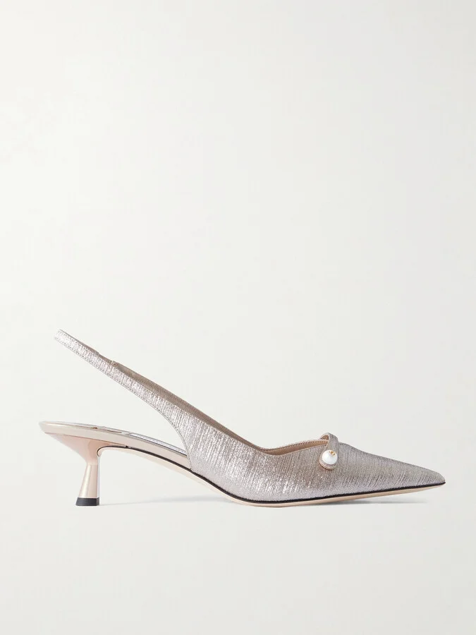 Jimmy Choo - Amita 45 Glittered Leather Point-toe Slingback Pumps - Gray