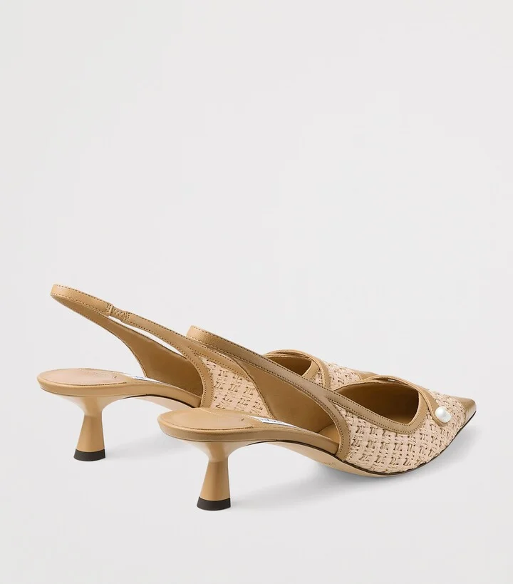 Jimmy Choo Amita 45 Leather-Trim Raffia Slingback Pumps - Image 4