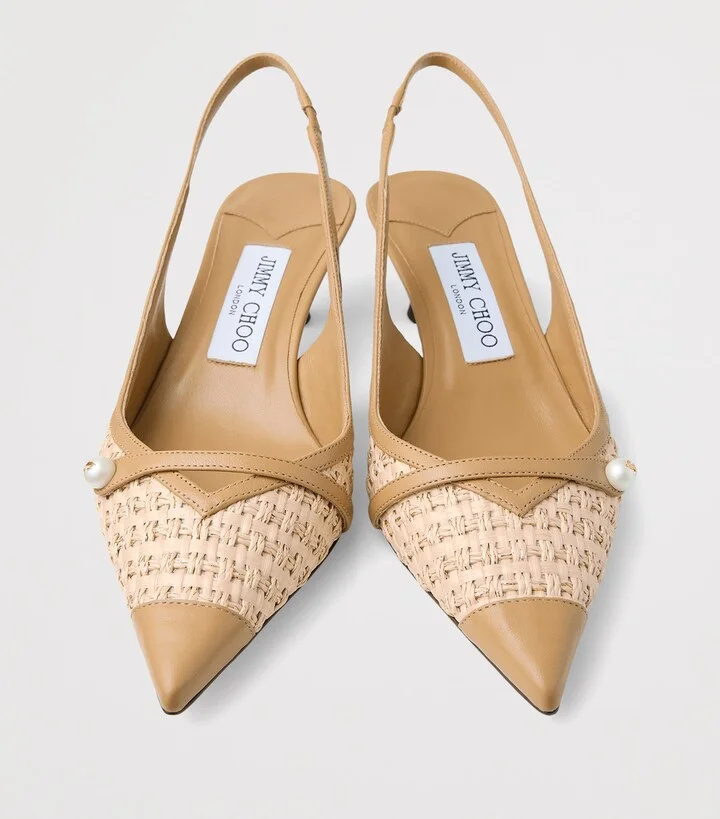 Jimmy Choo Amita 45 Leather-Trim Raffia Slingback Pumps - Image 5