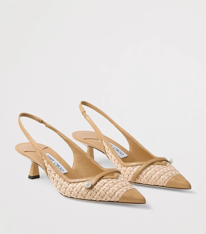Jimmy Choo Amita 45 Leather-Trim Raffia Slingback Pumps - Image 6