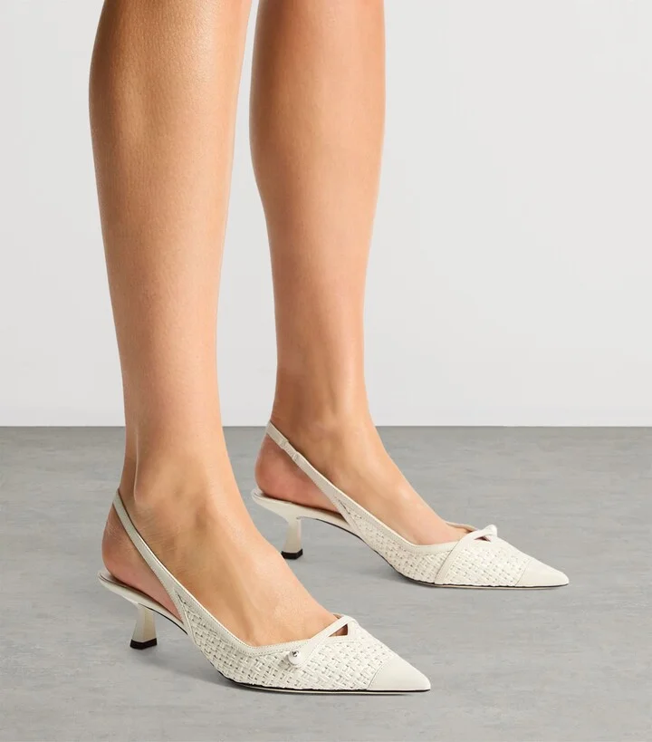 Jimmy Choo Amita 45 Leather-Trim Raffia Slingback Pumps - Image 2
