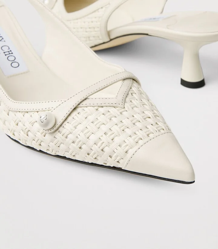 Jimmy Choo Amita 45 Leather-Trim Raffia Slingback Pumps - Image 3