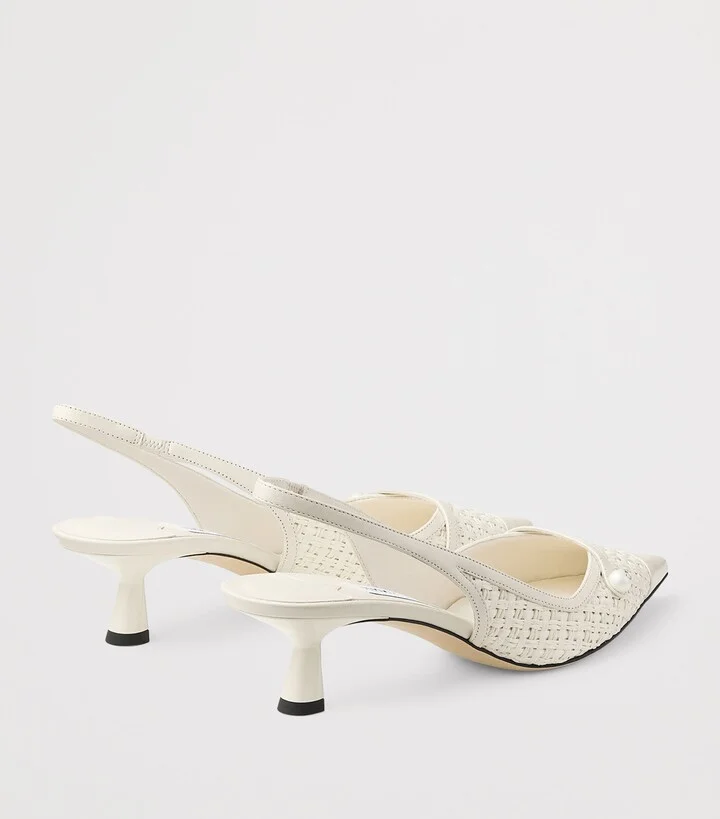 Jimmy Choo Amita 45 Leather-Trim Raffia Slingback Pumps - Image 4