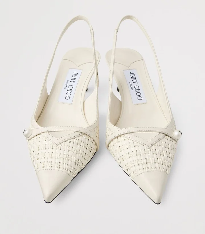 Jimmy Choo Amita 45 Leather-Trim Raffia Slingback Pumps - Image 5