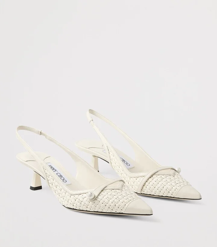 Jimmy Choo Amita 45 Leather-Trim Raffia Slingback Pumps - Image 6