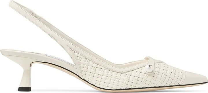 Jimmy Choo Amita 45 Leather-Trim Raffia Slingback Pumps