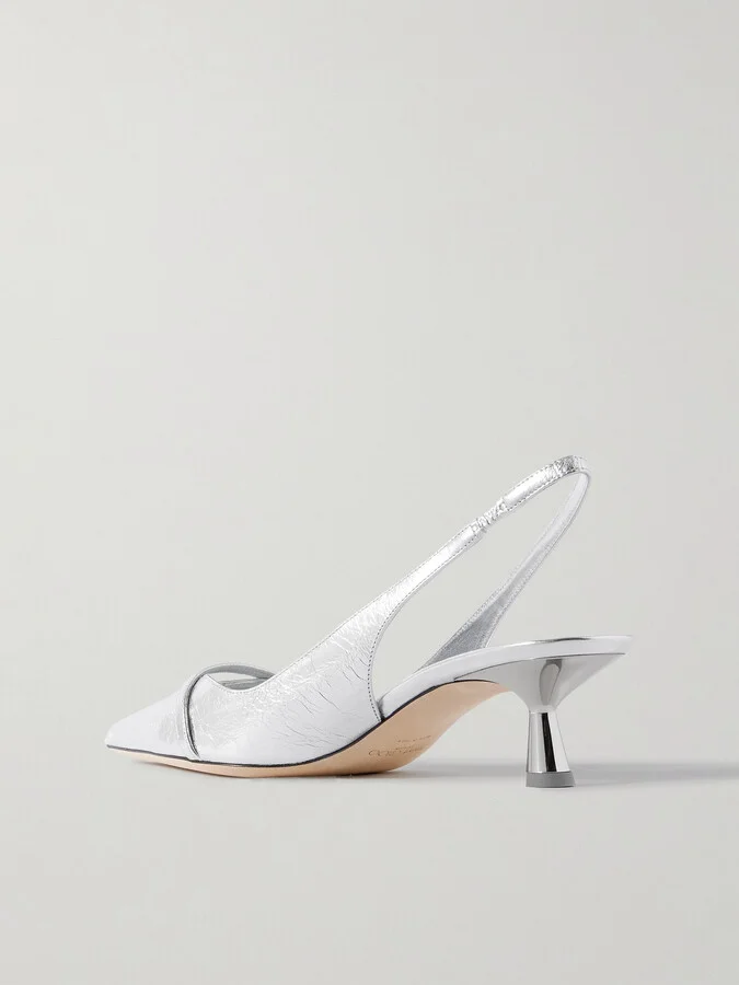 Jimmy Choo - Amita 45 Metallic Leather Point-toe Slingback Pumps - Silver - Image 3