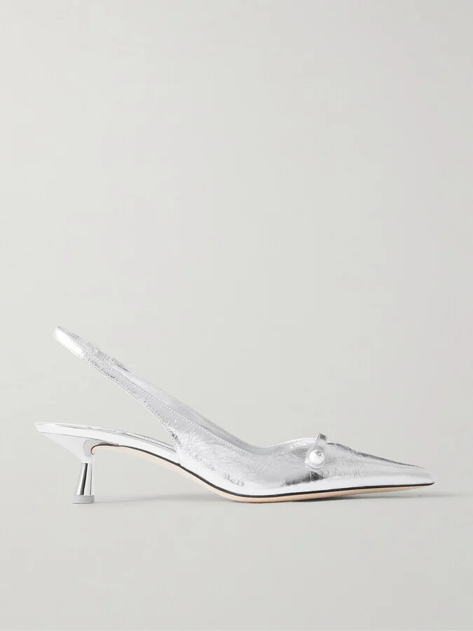 Jimmy Choo - Amita 45 Metallic Leather Point-toe Slingback Pumps - Silver
