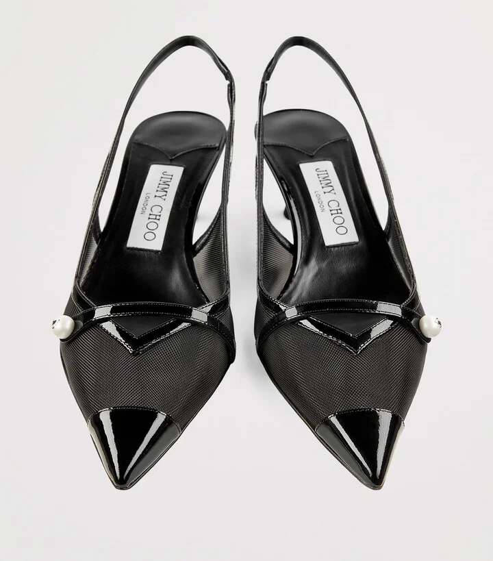 Jimmy Choo Amita 45 Patent Leather-Mesh Slingback Pumps - Image 2