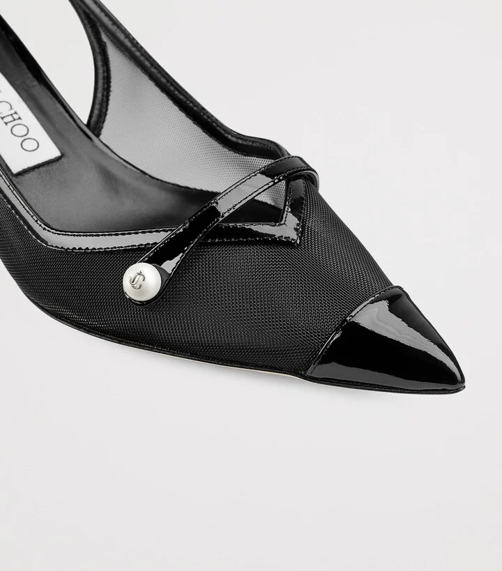 Jimmy Choo Amita 45 Patent Leather-Mesh Slingback Pumps - Image 3