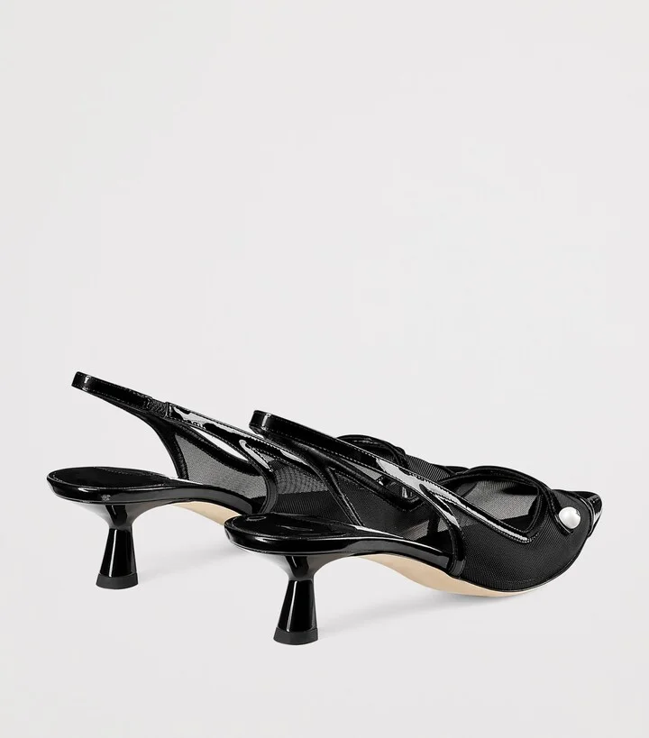 Jimmy Choo Amita 45 Patent Leather-Mesh Slingback Pumps - Image 4
