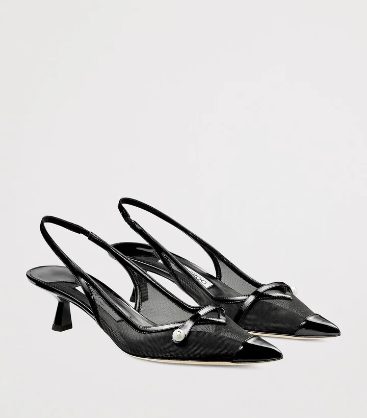 Jimmy Choo Amita 45 Patent Leather-Mesh Slingback Pumps - Image 5