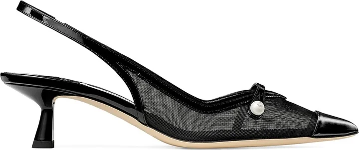 Jimmy Choo Amita 45 Patent Leather-Mesh Slingback Pumps