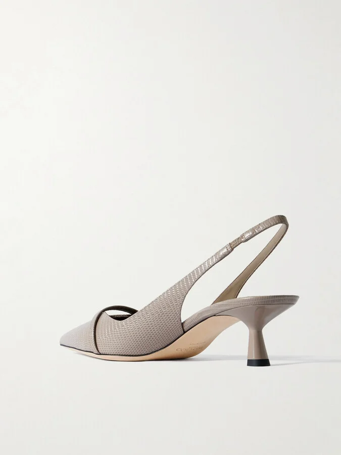 Jimmy Choo - Amita 45 Snake-effect Leather Point-toe Slingback Pumps - Neutrals - Image 3