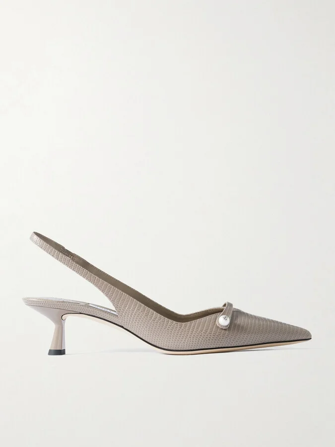 Jimmy Choo - Amita 45 Snake-effect Leather Point-toe Slingback Pumps - Neutrals