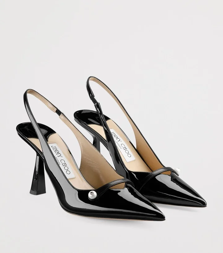 Jimmy Choo Amita 85 Leather Slingback Pumps - Image 5