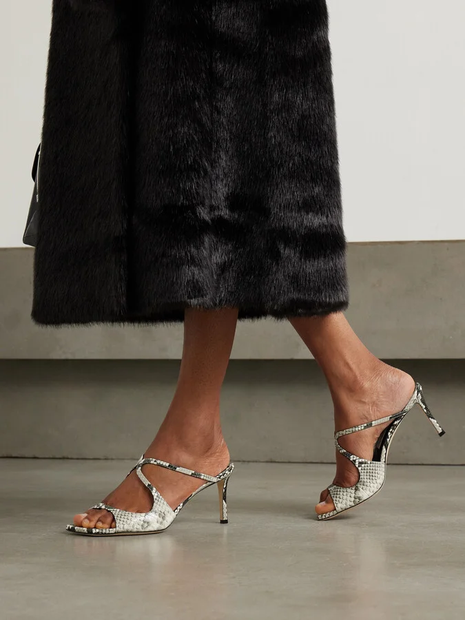 Jimmy Choo - Anise 75 Cutout Snake-effect Glossed-leather Sandals - Animal print - Image 2