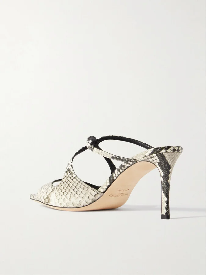 Jimmy Choo - Anise 75 Cutout Snake-effect Glossed-leather Sandals - Animal print - Image 3