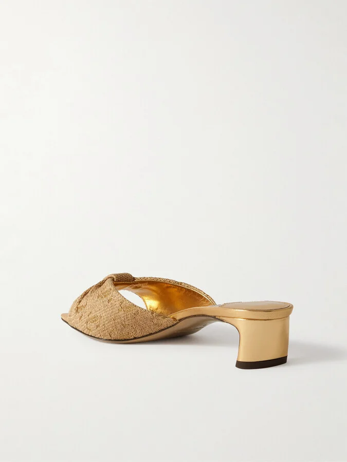 Jimmy Choo - Annika 35 Metallic Raffia-jacquard Mules - Gold - Image 3
