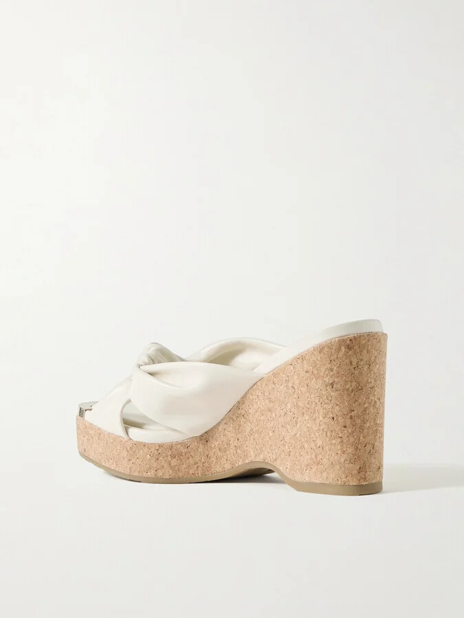 Jimmy Choo - Avenue 110 Knotted Leather Platform Wedge Mules - White - Image 3