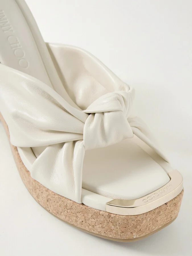 Jimmy Choo - Avenue 110 Knotted Leather Platform Wedge Mules - White - Image 4