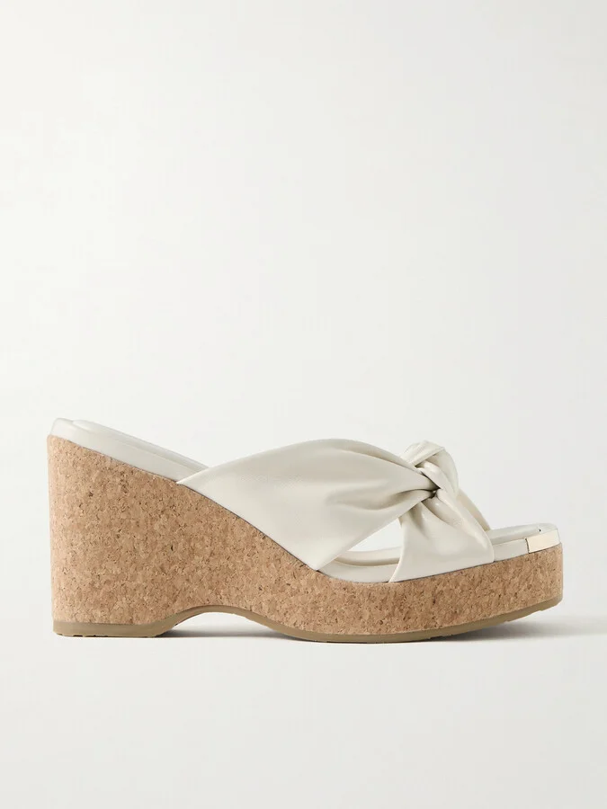 Jimmy Choo - Avenue 110 Knotted Leather Platform Wedge Mules - White