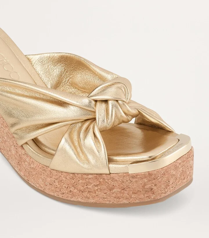 Jimmy Choo Avenue 110 Leather Metallic Wedge Sandals - Image 2