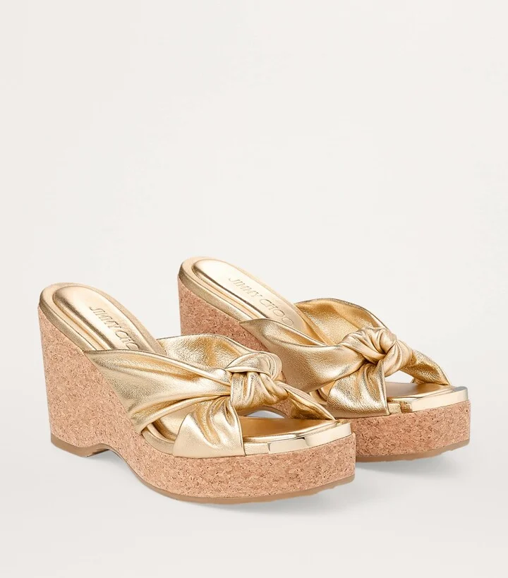 Jimmy Choo Avenue 110 Leather Metallic Wedge Sandals - Image 5